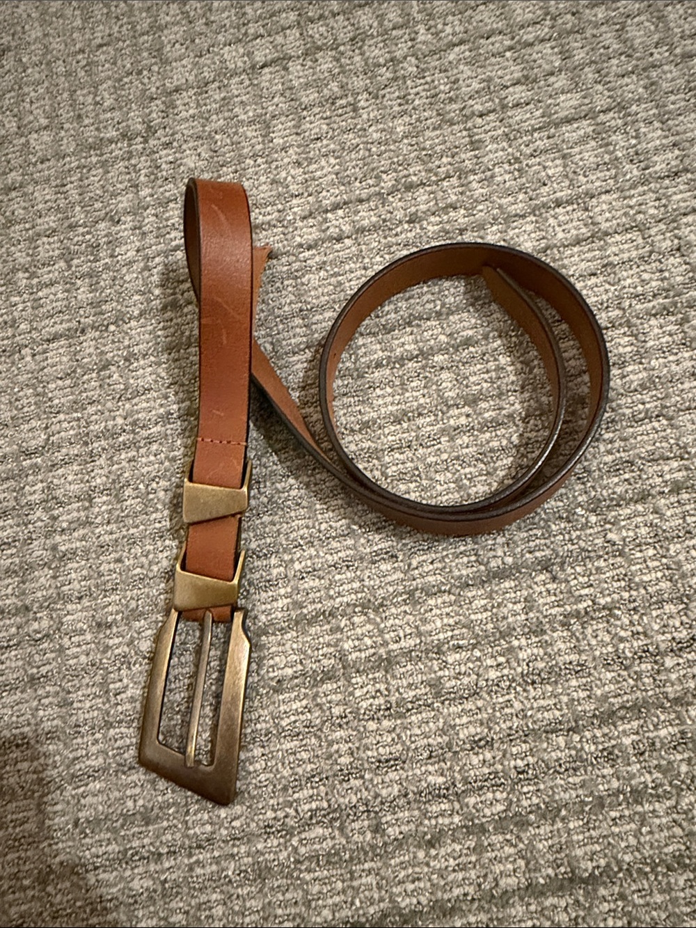 Women's Brown Leather Belt with Brass Buckle